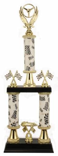 2 Post Racing Trophy - Checkered Flag Theme