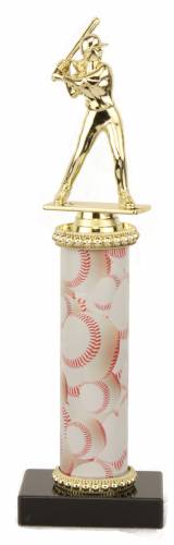 Female Baseball Trophy - Black Marble Base - Baseball Column