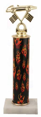 Racing Trophy - Asian Marble Base - Flames - Black - Choose Your Size