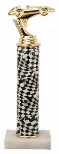 Racing Trophy - Asian Marble Base - Checkered Flag - B/W - Choose Your Size