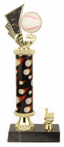 Baseball Trophy - Black Marble Base - Flame Column