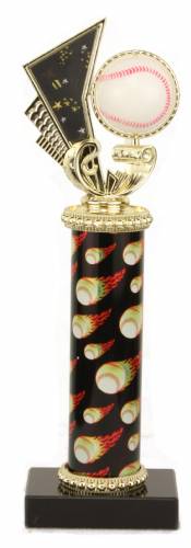 Baseball or Softball Spinner Trophy - Black Marble Base - Flames