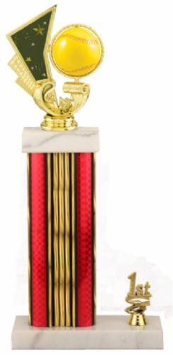 Softball Trophy - Asian Marble Base - Prism - Red/Gold