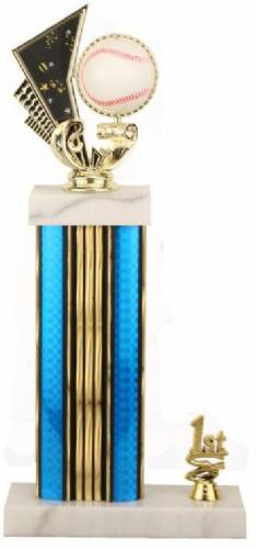 Baseball Trophy - Asian Marble Base - Prism - Blue/Gold
