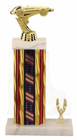 Racing Trophy - Asian Marble Base - US Flag - Gold