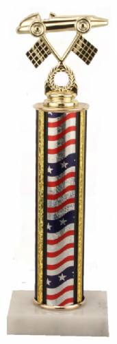 Racing Trophy - Asian Marble Base - Flag / Gold Trim - Choose Your Size