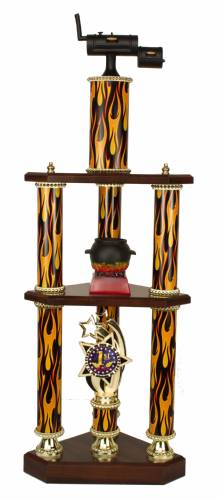 3 Post 2 Tier BBQ Smoker Chili Cook-Off Trophy - 31.5"