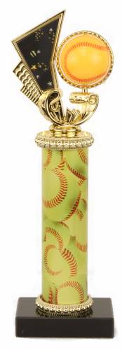 Female Softball Trophy - Black Marble Base - Softball Column