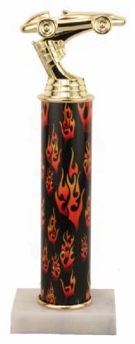 Racing Trophy - Asian Marble Base - Flames - Black - Choose Your Size