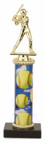 Female Softball Trophy - Black Marble Base - Softball Column