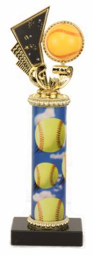 Female Softball Trophy - Black Marble Base - Softball Column