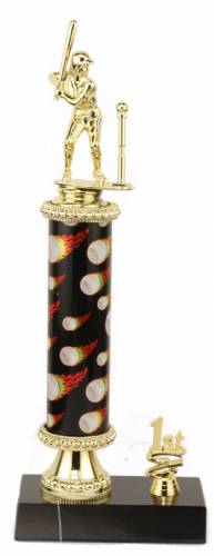 Girl's T-Ball Trophy - Black Marble Base - Flame Column