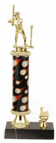 Boy's T-Ball Trophy - Black Marble Base - Flame Column