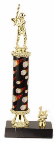 Female Softball Trophy - Black Marble Base - Flame Column