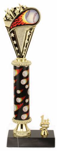 Baseball Trophy - Black Marble Base - Flame Column