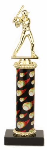 Female Softball Trophy - Black Marble Base - Flame Column