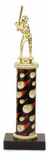 Female Softball Trophy - Black Marble Base - Flame Column