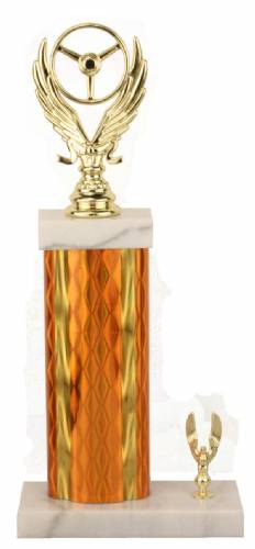 Racing Trophy - Asian Marble Base - Diamond - Orange/Gold