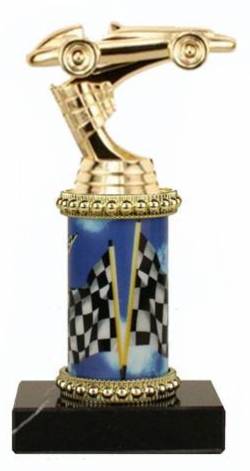 Racing Trophy - Black Marble Base - PC-174 Race Flags Column - 6.5"