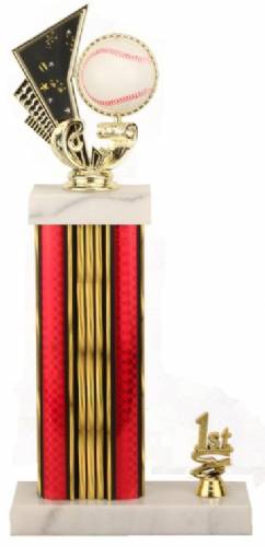 Baseball Trophy - Asian Marble Base - Prism - Red/Gold