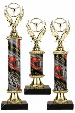 Racing Trophy Set of 3 Deluxe - Pinewood Derby - Pinecar - Choose your Column Color