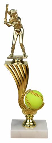 12" Spinner Softball Trophy - Marble Base - Female Figure