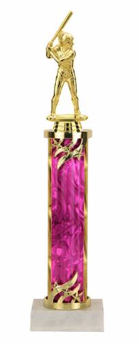 Female Softball Trophy - Marble Base - Pink Column