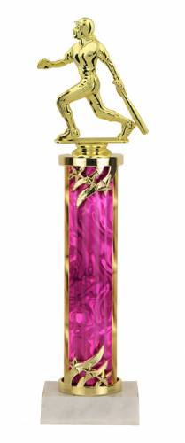 Female Softball Trophy - Marble Base - Pink Column