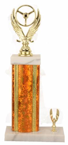 Racing Trophy - Asian Marble Base - Star Blast - Orange/Gold