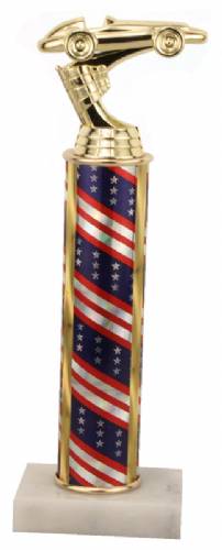 Racing Trophy - Asian Marble Base - Flag / Gold Trim - Choose Your Size