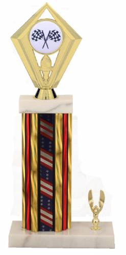 Racing Trophy - Asian Marble Base - US Flag - Gold