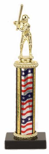 Female Softball Trophy - Black Marble Base - USA Flag Column