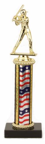 Female Softball Trophy - Black Marble Base - USA Flag Column