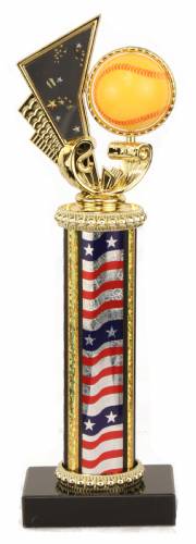 Female Softball Trophy - Black Marble Base - USA Flag Column