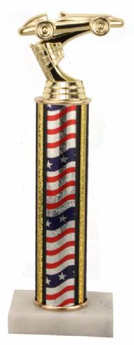 Racing Trophy - Asian Marble Base - Flag / Gold Trim - Choose Your Size