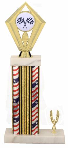 Racing Trophy - Asian Marble Base - US Flag - Gold