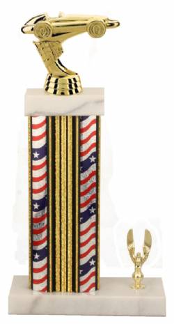 Racing Trophy - Asian Marble Base - US Flag - Gold