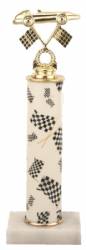 Racing Trophy - Asian Marble Base - Racing Flags - B/W - Choose Your Size