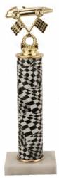Racing Trophy - Asian Marble Base - Checkered Flag - B/W - Choose Your Size