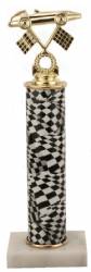 Racing Trophy - Asian Marble Base - Checkered Flag - B/W - Choose Your Size