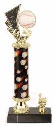 Baseball Trophy - Black Marble Base - Flame Column