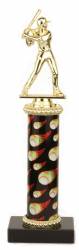 Female Softball Trophy - Black Marble Base - Flame Column