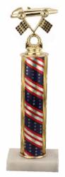 Racing Trophy - Asian Marble Base - Flag / Gold Trim - Choose Your Size