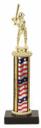 Female Softball Trophy - Black Marble Base - USA Flag Column