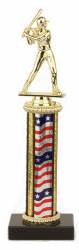 Female Softball Trophy - Black Marble Base - USA Flag Column