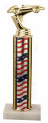 Racing Trophy - Asian Marble Base - Flag / Gold Trim - Choose Your Size