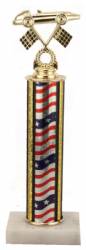 Racing Trophy - Asian Marble Base - Flag / Gold Trim - Choose Your Size