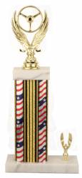 Racing Trophy - Asian Marble Base - US Flag - Gold
