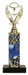 Racing Trophy - Black Marble Base - Winged Wheel - Choose Column - Choose Size